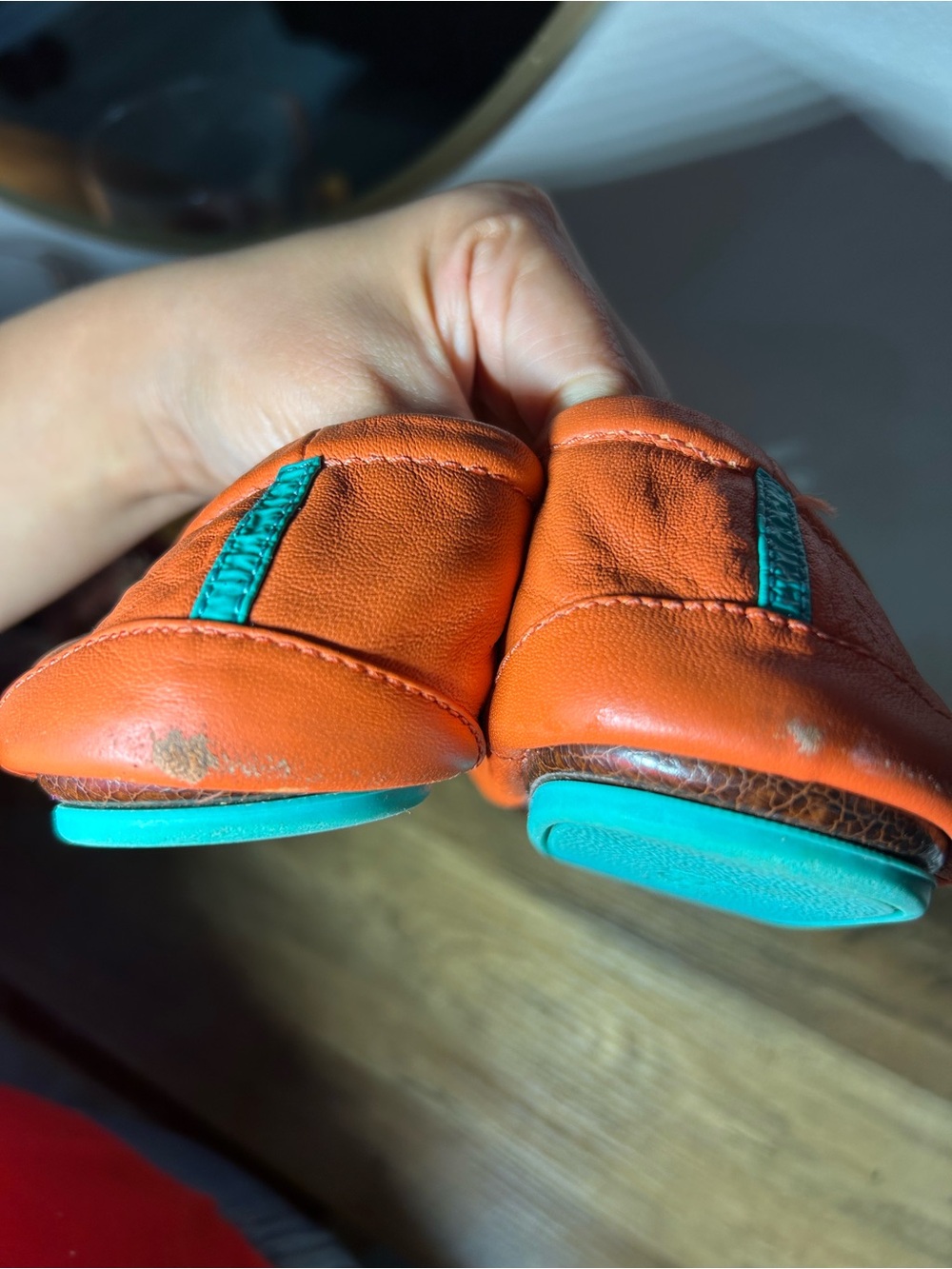 Tieks Orange Leather Ballet Flats with Teal Accent - Picture 7 of 7